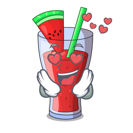In love watermelon juice with watermelon fruit cartoonのイラスト素材