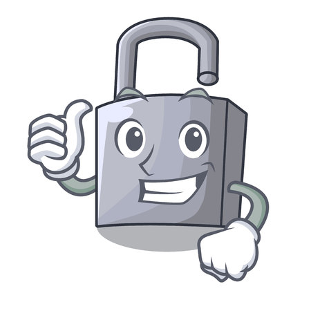 Thumbs up cartoon unlocked padlock on the tableのイラスト素材