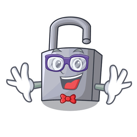 Geek cartoon unlocked padlock on the tableのイラスト素材