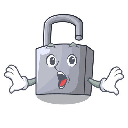 Angry unlocking padlock on the cartoon gateの写真素材