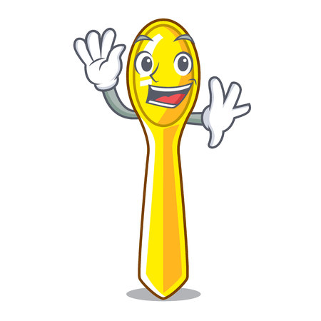 Waving cartoon plastic spoon on dining tableのイラスト素材