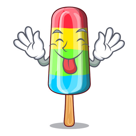 Tongue out colorful ice cream stick on mascotのイラスト素材