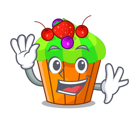 Waving ice cream sundae cupcakes on character vector illustrationのイラスト素材