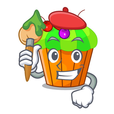 Artist cupcake shape cartoon the delicious one vector illustrationのイラスト素材