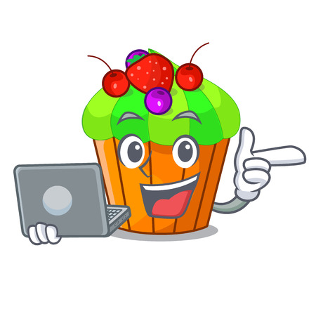 With laptop cupcake shape cartoon the delicious one vector illustrationのイラスト素材