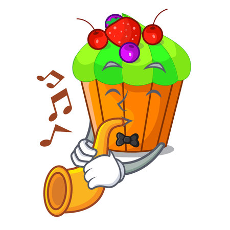 With trumpet black currant cupcake isolated on mascot vector illustrationのイラスト素材