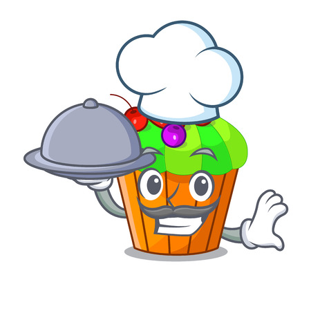 Chef with food black currant cupcake isolated on mascot vector illustrationのイラスト素材