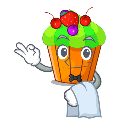 Waiter black currant cupcake isolated on mascot vector illustrationのイラスト素材