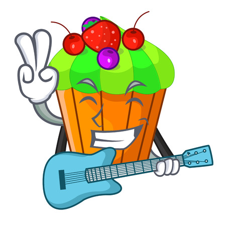 With guitar black currant cupcake isolated on mascot vector illustrationのイラスト素材