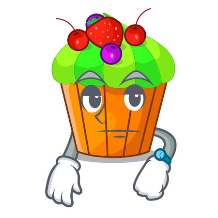 Waiting tasty lemon capcake with cartoon funny vector illustrationのイラスト素材