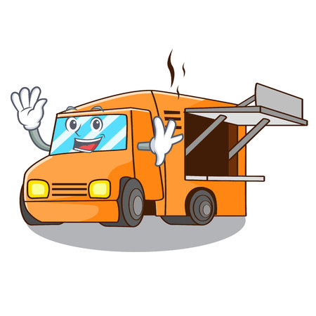 Waving Food Truck with Isolated on mascot vector illustrationのイラスト素材
