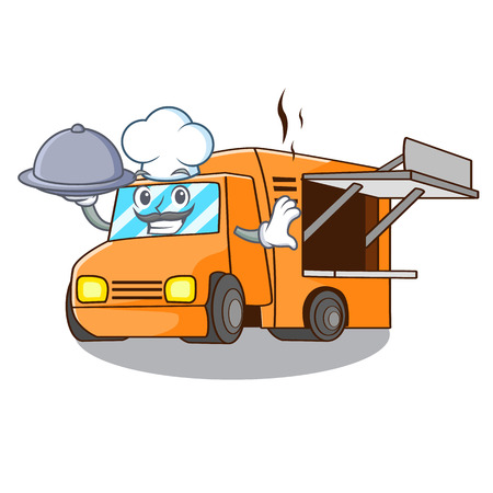 Chef with food food truck festival on shape cartoon vector illustrationのイラスト素材