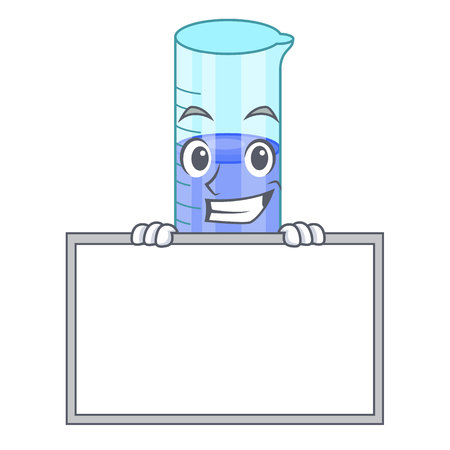 Grinning with board graduated cylinder with on mascot liquid vector illustrationのイラスト素材