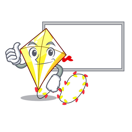 Thumbs up with board Kite cartoon fly away in sky vector illustrationのイラスト素材