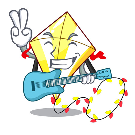 With guitar cute kite flying the on mascot vector illustrationのイラスト素材