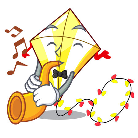 With trumpet cute kite flying the on mascot vector illustrationのイラスト素材