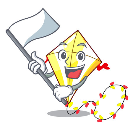 With flag kite with on clouds shape character vector illustrationのイラスト素材