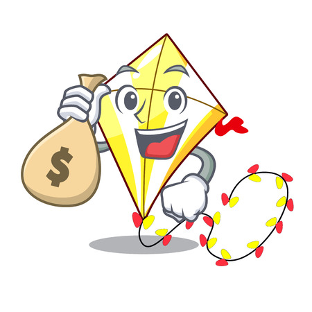 With money bag Kite cartoon fly away in sky vector illustrationのイラスト素材