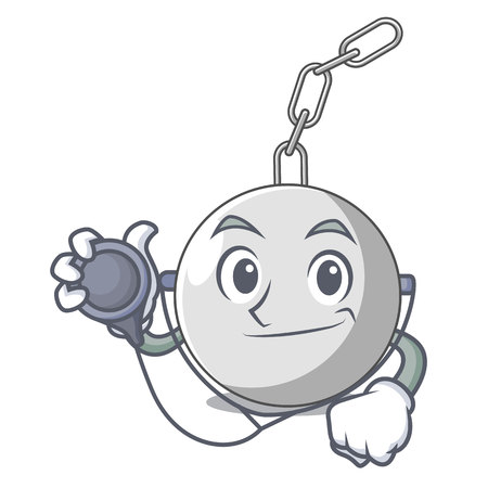 Doctor wrecking shattering ball on wall cartoon vector illustrationのイラスト素材