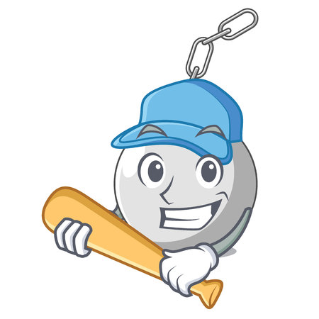 Playing baseball wrecking shattering ball on wall cartoon vector illustrationのイラスト素材