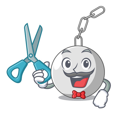 Barber wrecking shattering ball on wall cartoon vector illustrationのイラスト素材