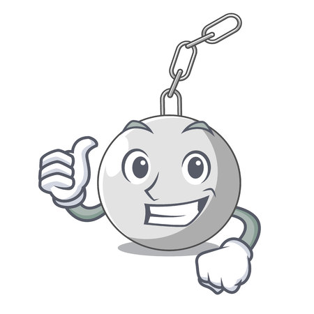 Thumbs up wrecking ball hanging from chain cartoon vector illustrationのイラスト素材