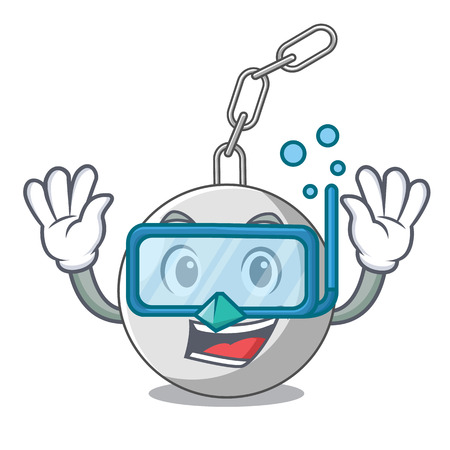 Diving wrecking ball hanging from chain cartoon vector illustrationのイラスト素材