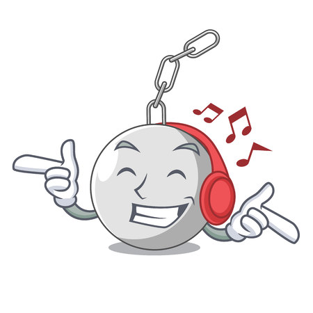 Listening music wrecking ball isolated on a mascot vector illustrationのイラスト素材