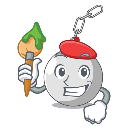 Artist wrecking shattering ball on wall cartoon vector illustrationのイラスト素材