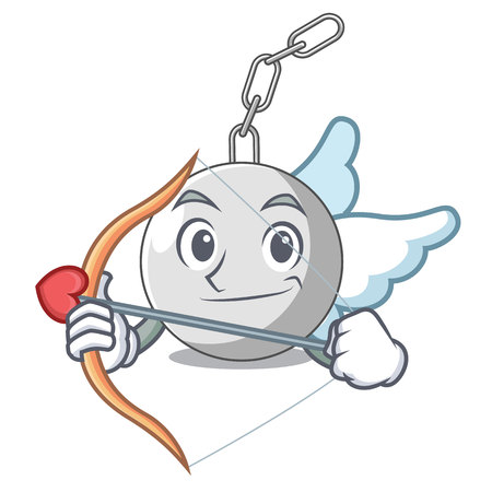 Cupid wrecking shattering ball on wall cartoon vector illustrationのイラスト素材