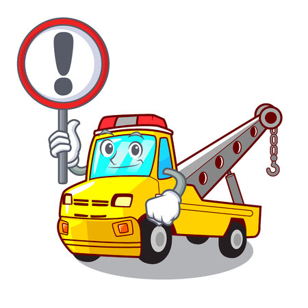 With sign Cartoon tow truck isolated on rope vector illustrationのイラスト素材