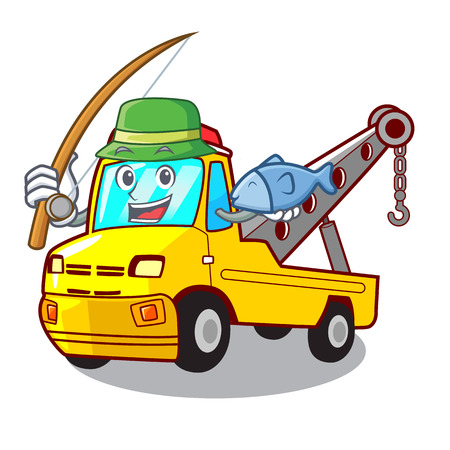 Fishing transportation on truck towing cartoon car vector illustrationのイラスト素材