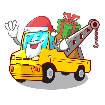 Santa with gift tow truck for vehicle branding character vector illustrationのイラスト素材