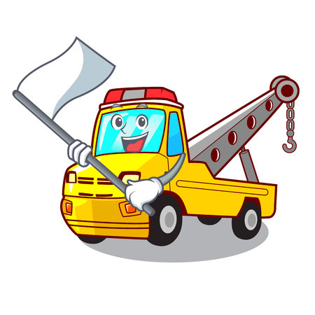 With flag tow truck for vehicle branding character vector illustrationのイラスト素材