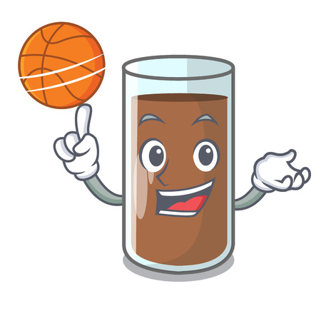 With basketball pouring chocolate milk from bottle cartoon vector illustrationのイラスト素材