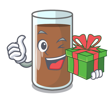 With gift fresh chocolate splash on pouring mascot vector illustrationのイラスト素材