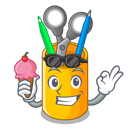 With ice cream school organizer desktop composition on character vector illustrationのイラスト素材