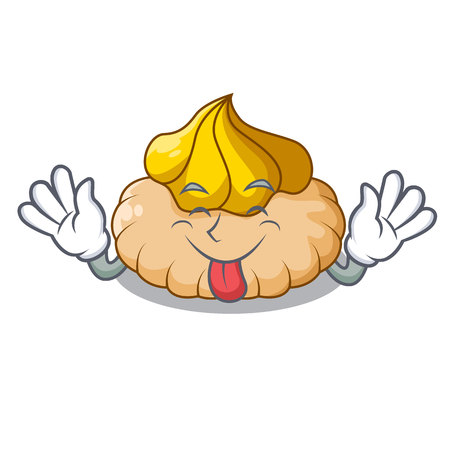 Tongue out ice cream biscuit on wafers cartoon vector illustrationのイラスト素材