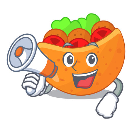 With megaphone falafel in pita in bread cartoon vector illustrationのイラスト素材