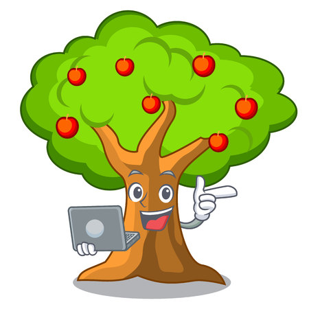 With laptop apple orchard with basket of cartoon vector illustrationのイラスト素材