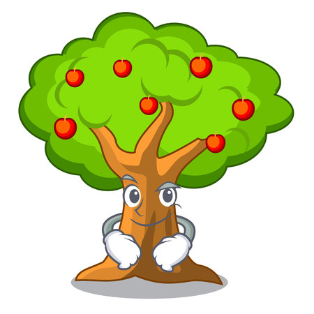 Smirking apple tree full of isolated mascot vector illustrationのイラスト素材
