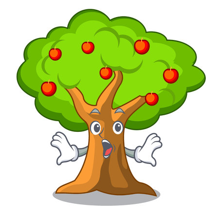 Surprised apples on tree branch the character vector illustrationのイラスト素材