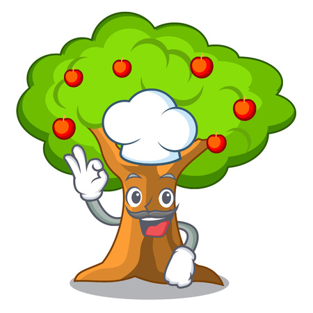 Chef apple tree full of isolated mascot vector illustrationのイラスト素材