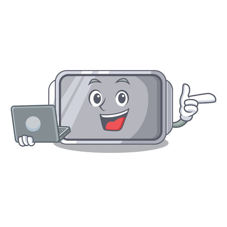 With laptop baking pan quality on isolated mascot vector illustrationのイラスト素材