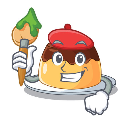 Artist delicious chocolate pudding with on cartoon vector illustrationのイラスト素材