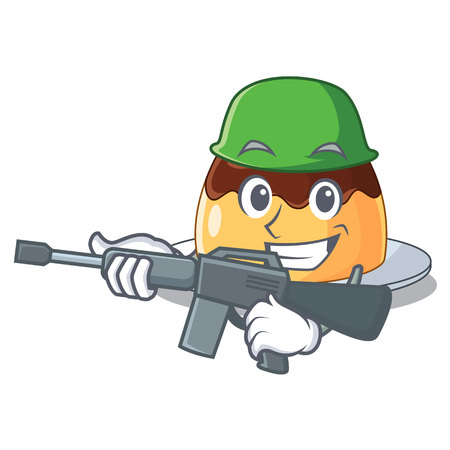 Army delicious chocolate pudding with on cartoon vector illustrationのイラスト素材
