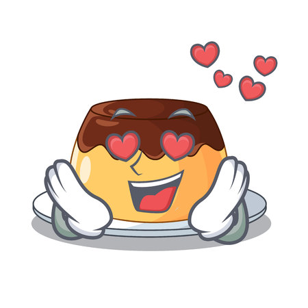In love caramel chocolate pudding on cartoon funny vector illustrationのイラスト素材