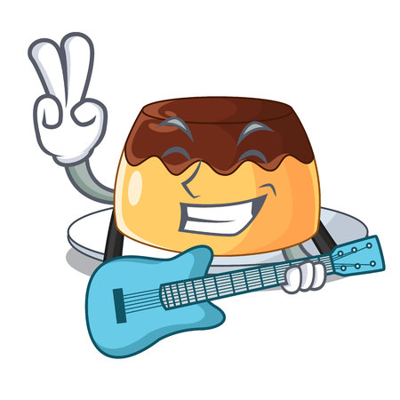 With guitar caramel chocolate pudding on cartoon funny vector illustrationのイラスト素材