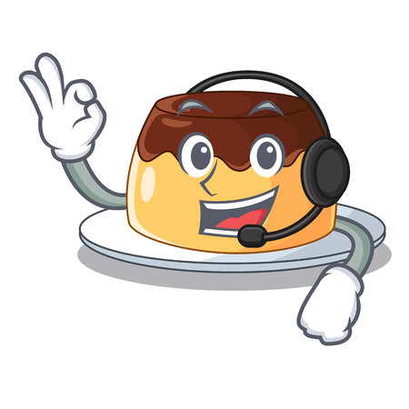 With headphone chocolate coffee pudding isolated on mascot vector illustrationのイラスト素材