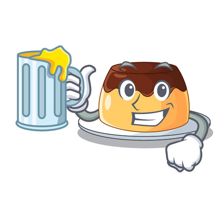 With juice caramel chocolate pudding on cartoon funny vector illustrationのイラスト素材
